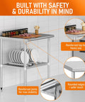 Stainless Steel Work Table 24x30 with Adjustable Undershelf and Backsplash Commercial Grade 430 Stainless Steel Scratch Resistant and Easy to Clean Perfect for Kitchen Garage Outdoor BBQ Built Tough for the Kitchen Grind