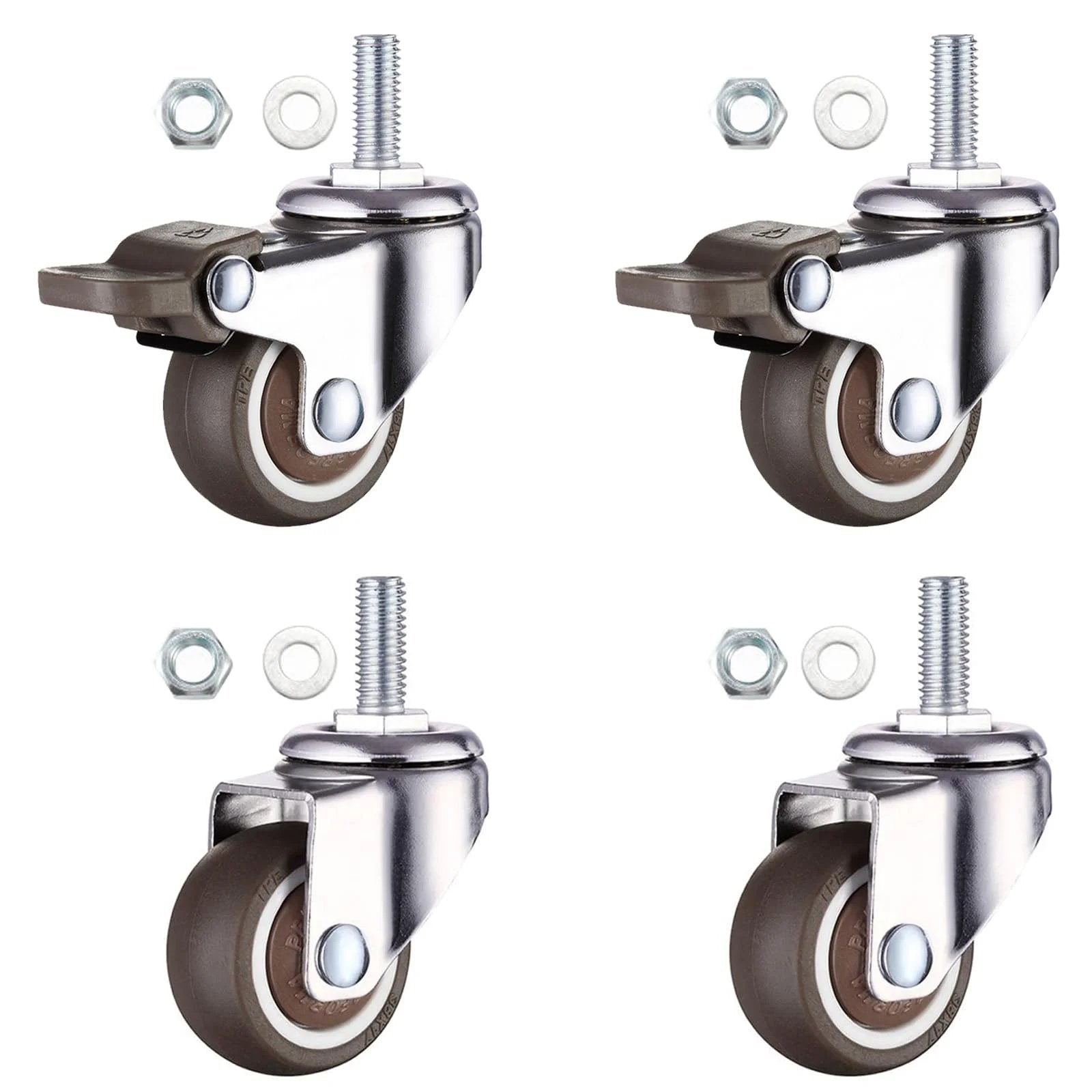 M6 threaded stem caster wheels with brakes