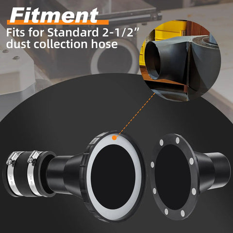 4To2.5 Magnetic Dust Collection Fitting For 2 Inch Shop Vac Hose showing a connector and fittings for standard dust collection hose.