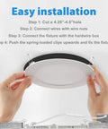 Hands holding 4 Inch LED Recessed Ceiling Light 12W 5 CCT Selectable Canless Downlight With J Box, illustrating easy installation.