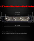 Heavy Duty Nickel Plated Brass Bus Bar With Heat Resistant Lid And M5 Studs Zero Sweat Wire Routing For Car Audio Marine Amp Power Junction Block Setup Black Finish, 4.2 inch distribution block with M5 terminals.