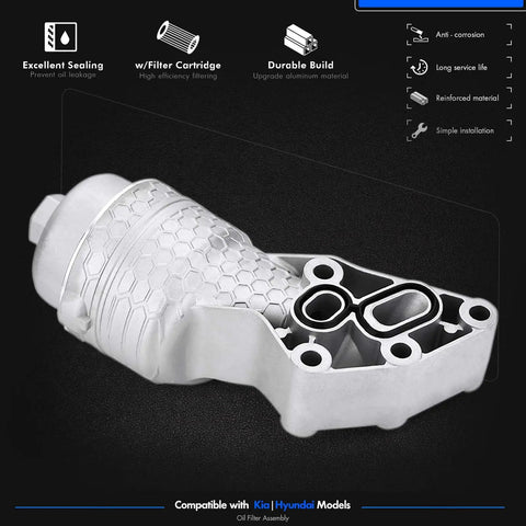 Premium Aluminum Oil Filter Assembly Kit With Seal Ring And Top Shell Bolt-On Replacement For Hyundai Palisade 2020-2024