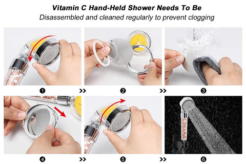 Steps to clean Vitamin C hand-held High Pressure 8 Inch Rainfall Filter Shower Head With Replaceable Cartridge Removes Chlorine Fluoride And Hard Water Substances Chrome Square Mount Improves Skin And Hair Experience