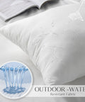 20x20 Inch Outdoor Pillow Inserts Set of 2 Waterproof Cushions for Patio Garden and Balcony, water-resistant cover shown