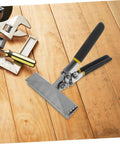 Handy Duckbill Metal Bender Pliers for roofing and sheet metal work, 6 inch chin span, shown on a wooden surface with other tools