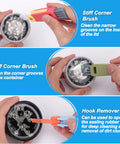 3 In 1 Cup Lid Gap Cleaning Brush Set For Water Bottles And Tumblers, demonstrating use on lid grooves and dirt removal