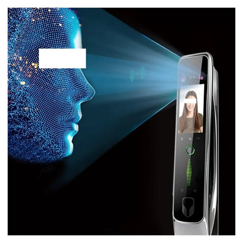 Top Shelf Smart Electronic Door Lock With 3D Face Recognition And Palm Vein Access, showcasing biometric scanning technology.