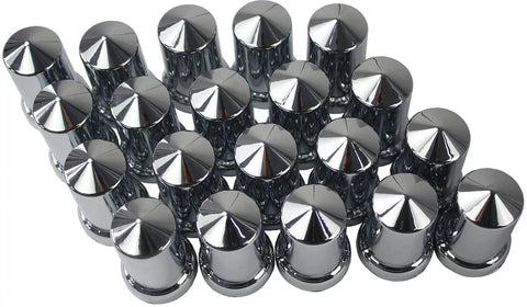 Chrome 33mm Lug Nut Covers Caps With Flange Push On Bullet For Semi Trucks, ABS Plastic, 3 1 8 Inch Height, 20 Pack