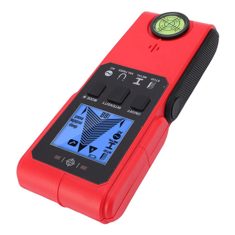 FTVOGUE Wall Stud Finder with Metal Wood AC Wire Detection, Handheld in red, showcasing digital display and buttons.