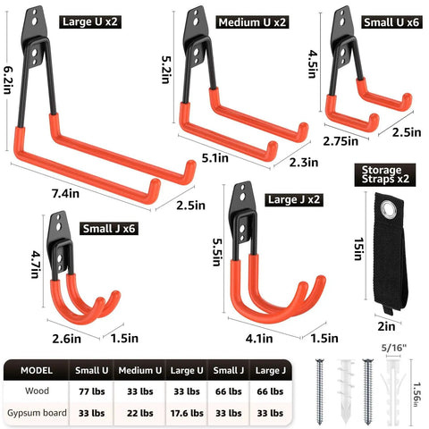 20 Pack Heavy Duty Wall Mount Hooks With Anti Slip Coating For Hanging Bikes Ladders Power Tools And Garden Gear In Garage Or Shed Space Saving Utility Hangers For Tools And Equipment