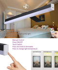 Must-Have Rechargeable 22 Inch Picture Light With Remote, showcasing dimmable 60 LED bar and lighting modes in a gallery setting.