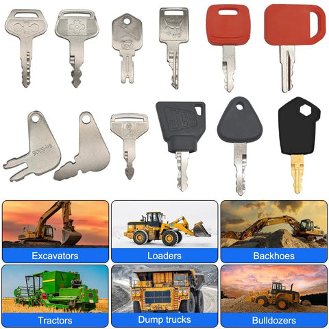 12 Pcs Heavy Equipment Key Set For Construction Pros On The Job Master Ignition Keys For Operators with machine images