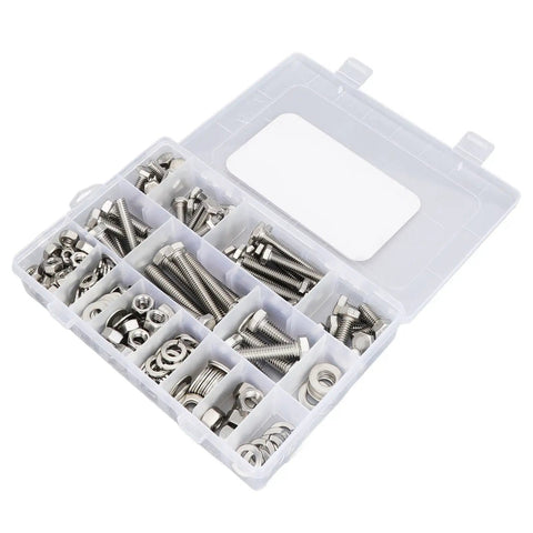 246 Piece Stainless Steel Hex Bolts Nuts And Washers Assortment Kit In Durable Storage Box For Household Appliances, Furniture, Doors, Garages, Outdoor Structures, And Automotive Maintenance, open case
