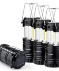 4 Pack Solar USB Rechargeable Camping Lanterns With 3 AA Battery Backup, Lit COB LED, Waterproof And Collapsible Emergency Light