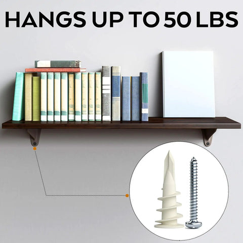 Self Drilling Drywall Anchors Kit 100 Pc With 50 Plastic Anchors And 50 Phillips Screws Case Included For Hanging And Mounting Holds Up To 50 Lbs Deep Thread Design For A Pro Level Install In Sheetrock And Plaster Walls used on wall shelf