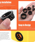 All-Purpose Cable Snap Bushing Kit 170-Piece Set In Six Sizes From 5/16 To 1 Inch Black Nylon Grommets In Hand