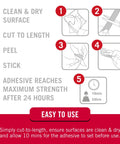 Instructional steps for Sticky Back Hook And Loop Fasteners Peel And Stick Tape For Quick Organization At Home School And Office No Sewing Gluing