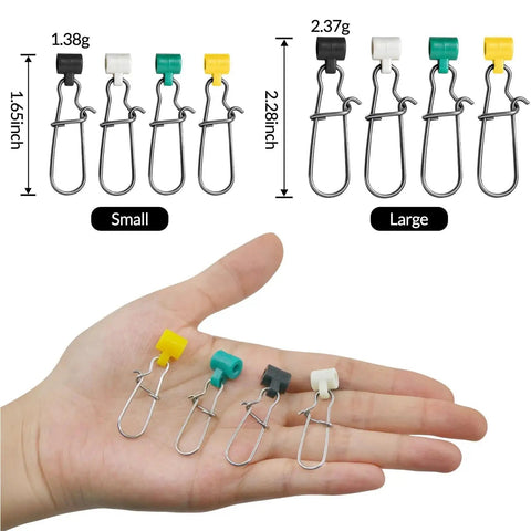 Sinker Slides For Fishing Rigs 25 Piece Duo Lock Snaps Set, Heavy Duty Weights And Saltwater Connectors, Durable Plastic And Stainless Steel, Rustproof And Corrosion Resistant, Fast Rig Swaps For Saltwater Angling displayed on hand.