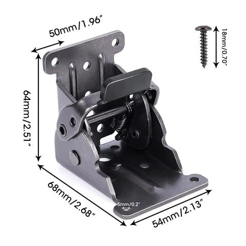 12 Pack Heavy Duty Self Locking Hinges For Folding Tables: close-up of steel hinge showing dimensions and details, ideal for sturdy furniture.