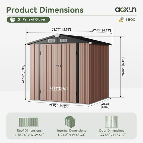 Heavy Duty Outdoor Tool Shed With Lockable Doors, 6.2x4 Ft Galvanized Steel Storage, diagram with dimensions and features