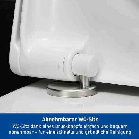 Close-up of stainless steel hinge on Starck 3 Toilet Seat White High Gloss With Soft Close Lid And Stainless Steel Hinges Tool Free Removal For Quick Cleaning Durable Duroplast Construction Antistatic Water Resistant UV Resistant.