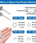 All In One Pop Rivet Kit With 1001 Pieces Rivets And Stainless Washers In Portable Toolbox, 100 pieces, 4 sizes detailed view.