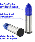 22LR Snap Caps Training Rounds Pack For Safe Loading And Firing Practice Realistic Dummy Cartridges With Blue And Silver Finish 12 Pack Metal Construction Ideal For Function Testing And Dry Fire Drills showing blue dye tip and rubber core