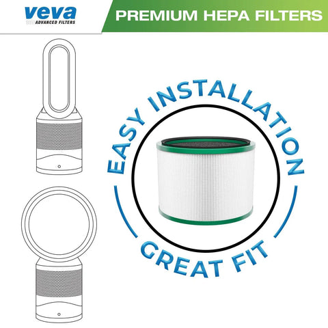 Two Pack Premium HEPA Replacement Filter For Dyson Pure Cool Link DP01 DP02 And Dyson Pure Hot And Cool Link HP01 HP02 Keeps Your Air Fresh And Clean At Home No Fuss package showing filter design and compatibility images.