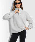 Oversized Womens Hoodie Sweatshirt Quarter Zip Pullover For Fall And Winter With Soft Fleece Lining Long Sleeve Grey Cozy And Comfy Everyday Wear All Day Comfort