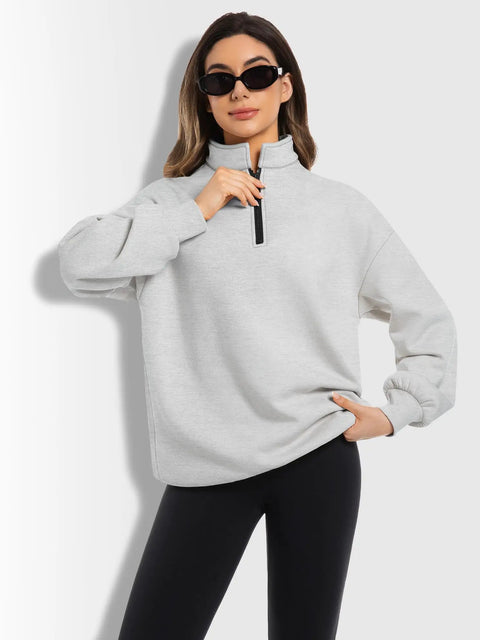 Oversized Womens Hoodie Sweatshirt Quarter Zip Pullover For Fall And Winter With Soft Fleece Lining Long Sleeve Grey Cozy And Comfy Everyday Wear All Day Comfort