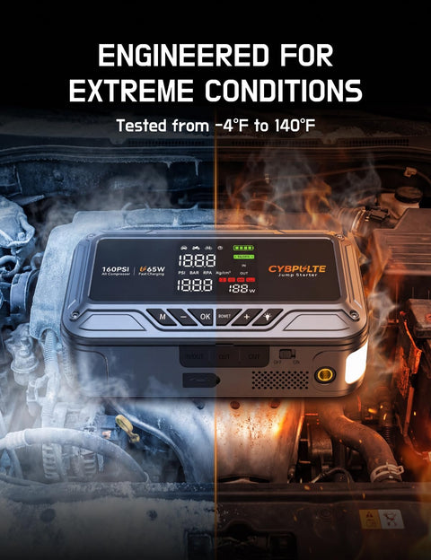 Roadside Lifesaver All In One Jump Starter With Air Compressor and USB C Fast Charge 8000A Peak showcased in engine bay