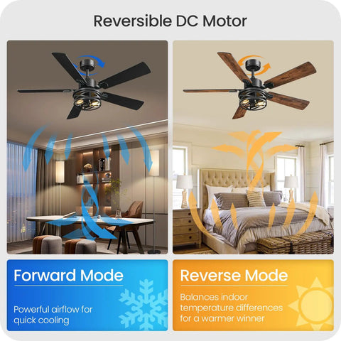 Dope Farmhouse Style 42 Inch Ceiling Fan With Lights And Remote in forward and reverse modes for cooling and heating in bedroom and living room