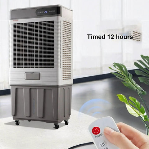 Industrial Grade Heavy Duty Evaporative Swamp Cooler With Remote And 12 Hour Timer on wheels in modern living space