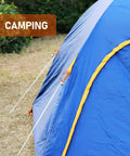 Dope Lightweight 12KN Aluminum Carabiner Clip Wiregate attached to a blue tent for camping, outdoor utility use