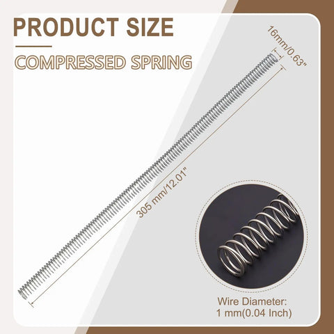 Long Extension Compression Spring 1mm Wire 16mm Outer Diameter 305mm Free Length 304 Stainless Steel Heavy Duty Corrosion Resistant Spring