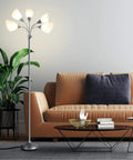 Five Head Medusa Floor Lamp With Large Frosted Shade No Fuss Adjustable Gooseneck Reading Lights in modern living room