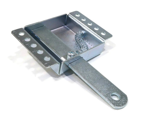 Beefed-Up Garage Door Side Lock For 2 Or 3 Inch Track, Easy Install Slide Lock To Secure Your Door, Fits Most Doors, Includes One Slide Lock, Built Tough For Peace Of Mind, metal construction with drilled holes, close-up view