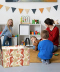 Premium Rectangular Storage Basket For Home Organization Waterproof Fabric Bin With Bold Print Design used in a playroom with kids.