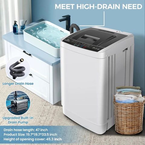 Fully Loaded Portable Washer With Turbo Spin Cycle And Spacious Stainless Drum Built To Handle Twenty Pound Loads in a modern home setting.
