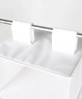 Rock Solid Six Shelf Hanging Closet Organizer With Dividers In Clean White Non Woven Fabric Collapsible vertical storage attached to closet rod.