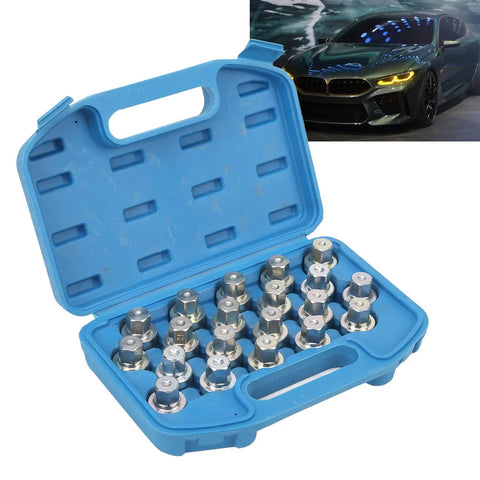 High Strength Wheel Lock Lug Nut Socket Set With Durable Metal Construction And Storage Case 20 Piece Anti Theft Tool Kit For Cars Quick Wheel Removal And Easy Wheel Repairs On Most Vehicles in blue case