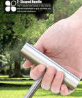 Close-up of T-shaped steel handle of Heavy Duty Stainless Steel Manhole Cover Lifter Built Tough For Storm Drains And Septic Tanks No Sweat Grate Hook.