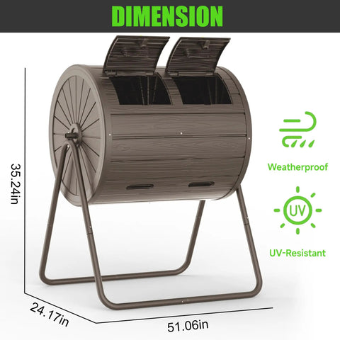 Outdoor Compost Tumbler Bin 38 Gallon Dual Chamber With Easy Turn Lockable Inlet Rotating Bin For Garden Kitchen And Yard Waste