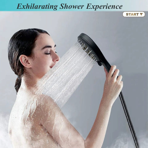 Person enjoying 12 Inch High Pressure Square Shower Head With 6 Function Adjustable Handheld Spray, Matte Black Dope Home Spa Setup.