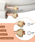 Close-up of Pro Grade 25 Ft Insulated Line Set Kit For Mini Split AC DIY Friendly with 1/4 and 3/8 inch copper piping fittings