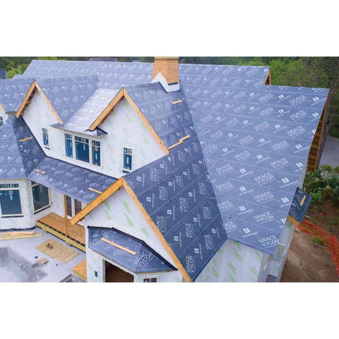 Rock Solid Beat The Heat Ice And Water Shield Roofing Underlayment Self Adhering Rubberized Asphalt on sloped roof, 36 inch roll.