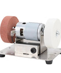 Powerful Mini Electric Bench Grinder With Adjustable Seven-Speed Controls And Cw Ccw Rotation for metal wood polishing, featuring two grinding wheels.