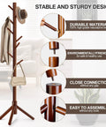 Freestanding Coat Rack With 8 Hooks And 3 Adjustable Tree Sections For Bedroom Hallway Entrance And Office Sturdy Wooden Stand Perfect For Hats Coats Scarves And Handbags featuring assembly instructions and design highlights