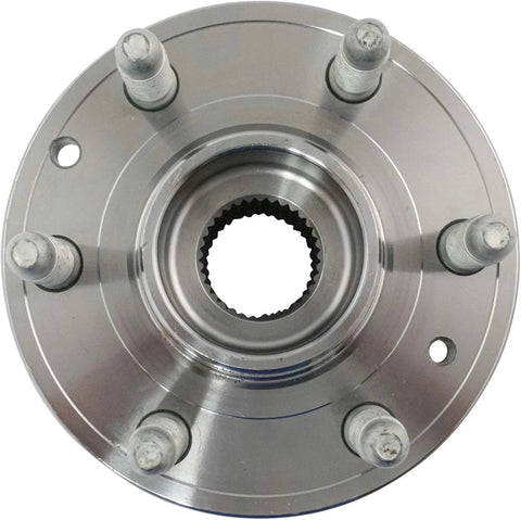 Front view of Front Wheel Bearing And Hub Assembly Set For Driver And Passenger Sides 2 Piece Replacement For Chevy Colorado 2015 To 2022 And GMC Canyon 2015 To 2022 Replaces BHA52140 Drop In Ready, showing steel hub with bolts.