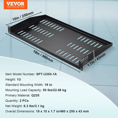 Two Pack 1U Server Rack Shelves With Vented Cantilever Tray For 19 Inch Racks 10 Inch Deep Heavy Duty Wall Mount Shelf